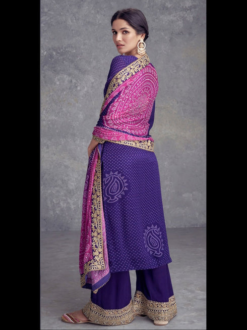 Purple Heavy Chinon Silk Palazzo Suit 192617 Back View